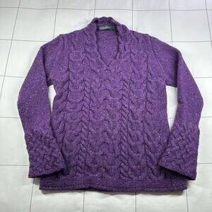 Irelands Eye Sweater Women Small Purple Wool Cashmere Cableknit Confetti Speckle